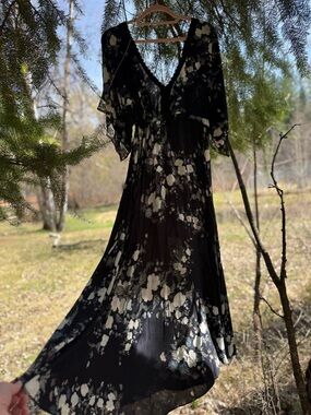 Johnny Was Black Maxi Dress with White Floral Print